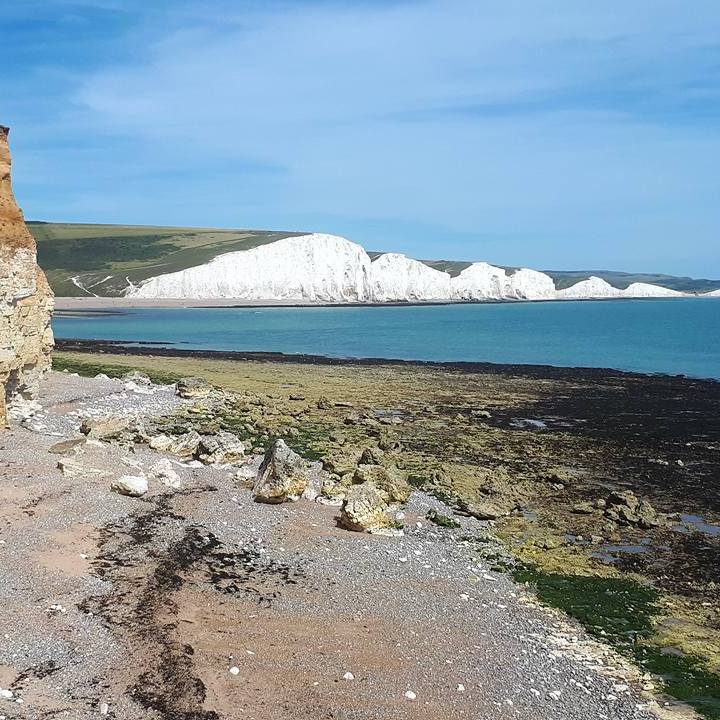 a rocky beach next to a body of water